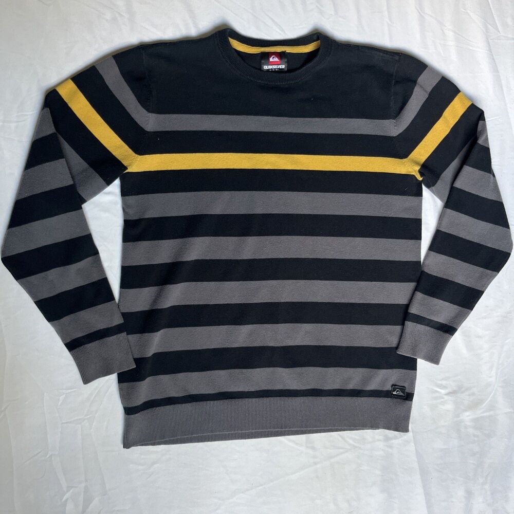 Quiksilver Sweater Mens L Large Striped Knit Pullover Classic Surf Crew Neck
